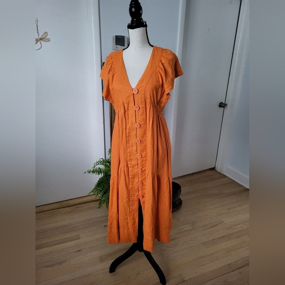 Anthropologoe Elegant Orange Midi Dress - Picture 5 of 9